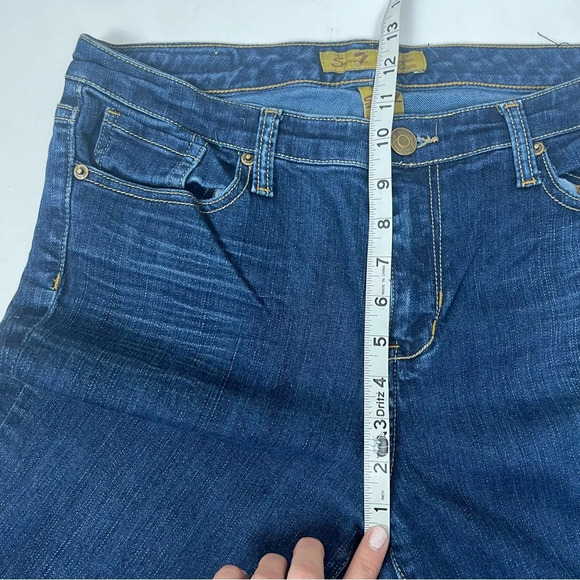 Vintage Y2K Seven7 Flare Wide Leg Jeans Mid Rise Dark Wash Size 10 Boho Hippie - Picture 11 of 13